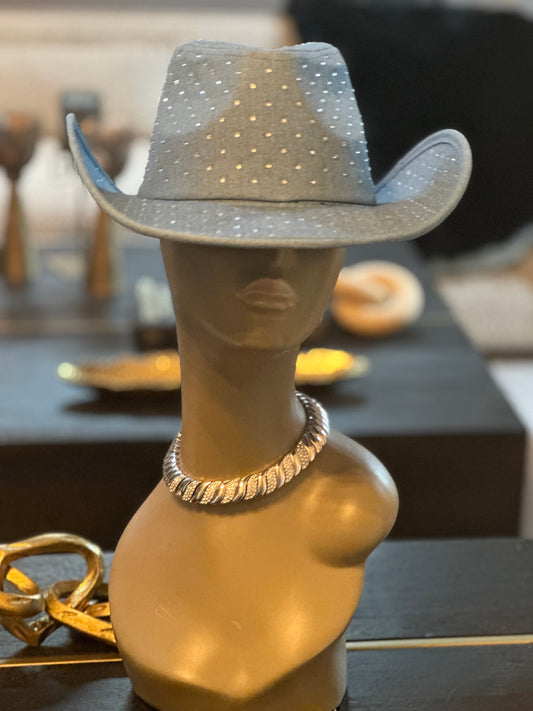 Rhinestone Studded Denim Cowboy Hat – One Size