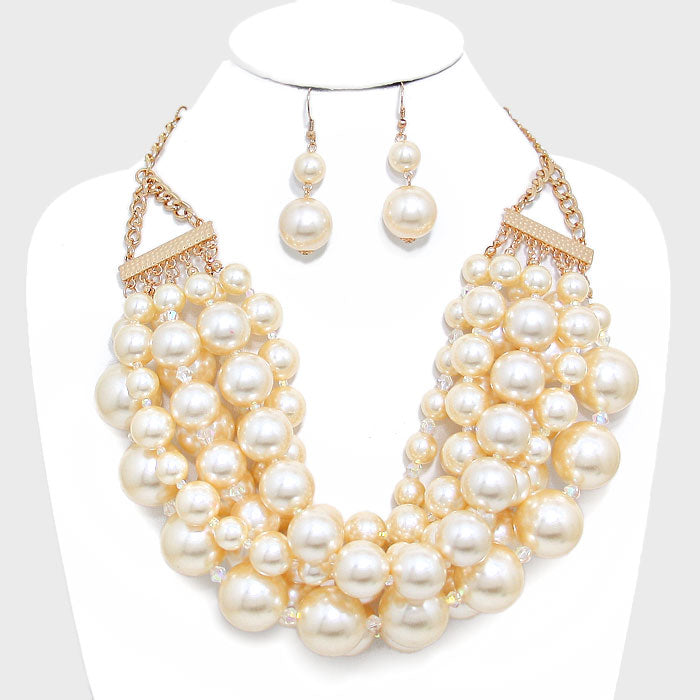 Diva Multi-Strand Chunky Pearl Necklace Set