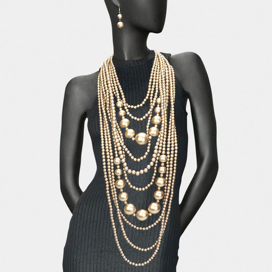 Multi-Layered Pearl Draped Necklace Set