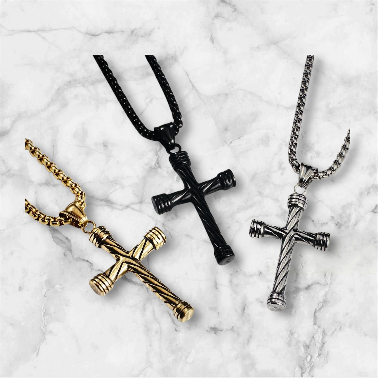 Men's Barrel Cross Pendant Necklace (Available in Gold & Silver)