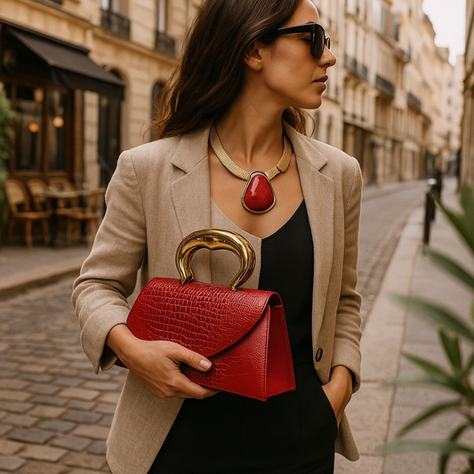 Red Glamour Statement Set – Structured Handbag & Bold Necklace Bundle