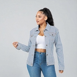 Diamond-Pattern Button-Up Denim Jacket(L/XL)