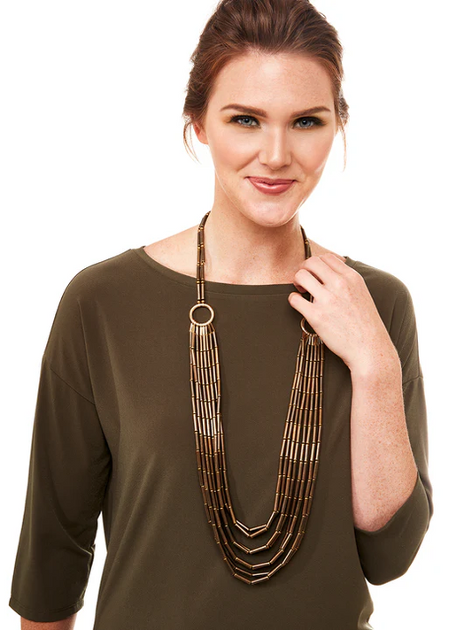 Multi-Strand Bronze Tube Bead Necklace