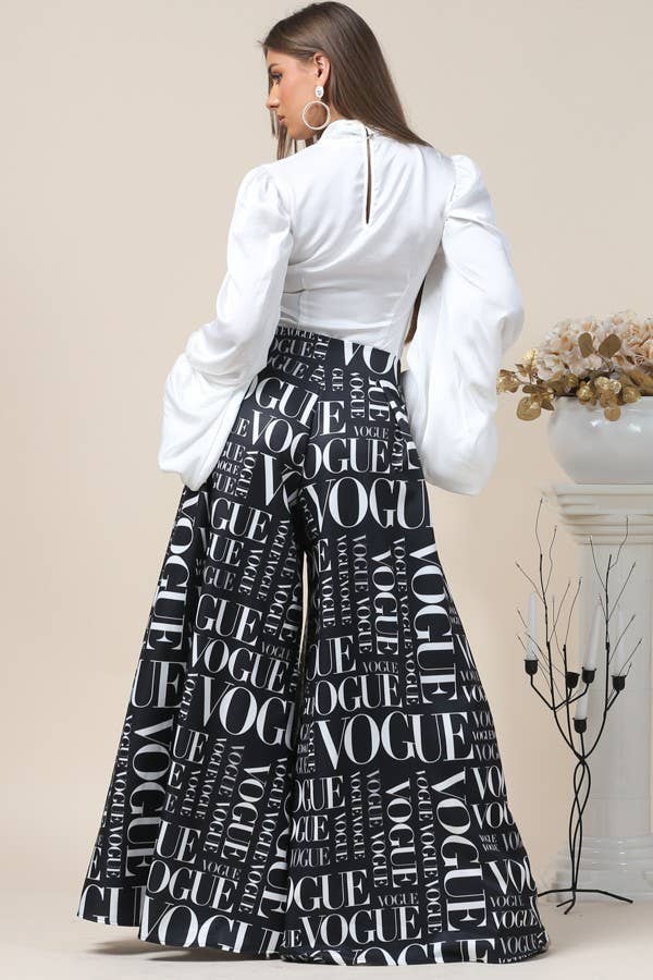 Vogue Print Wide Leg Palazzo Pants
