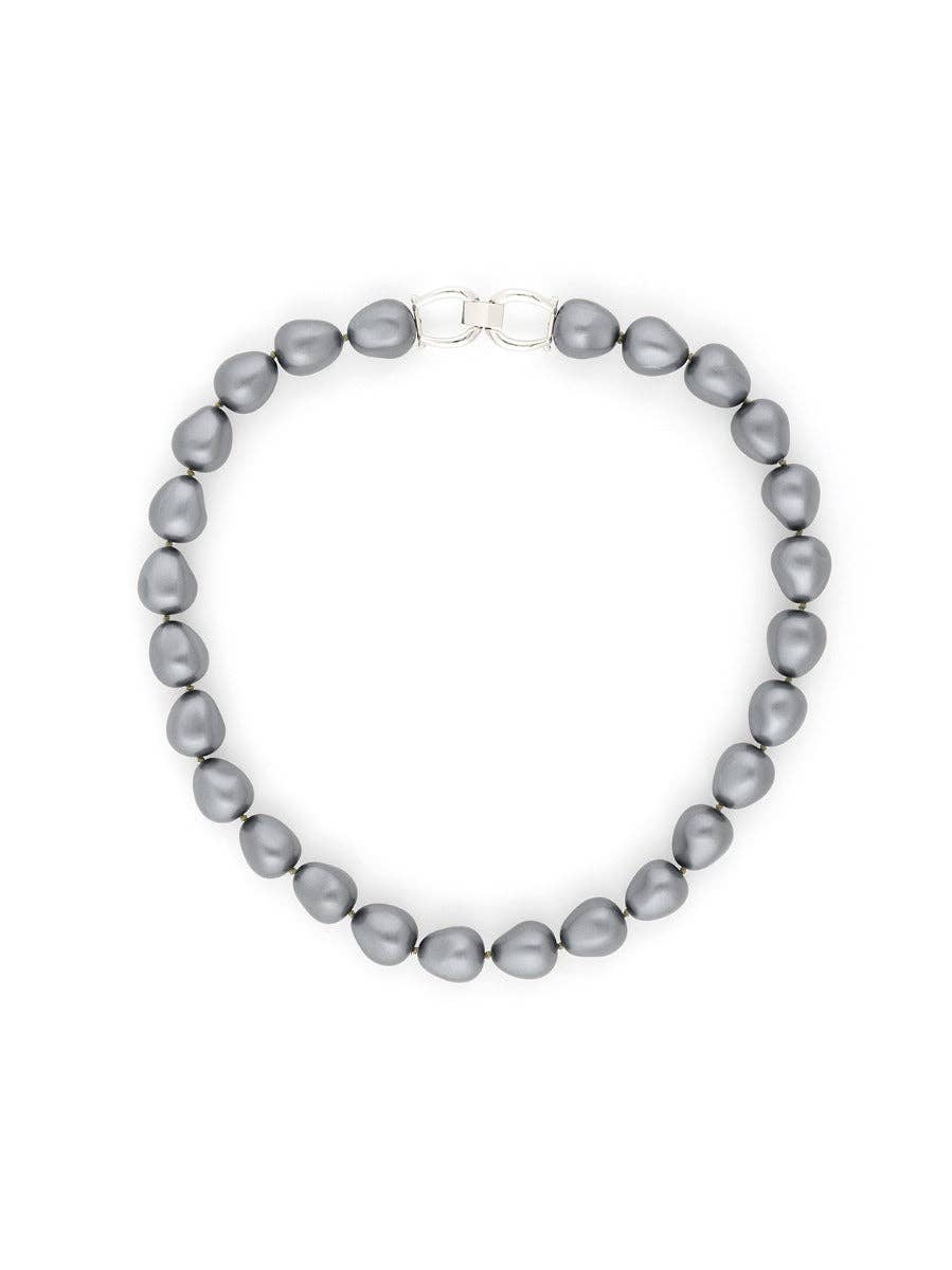 Gray pearl necklace on a white background