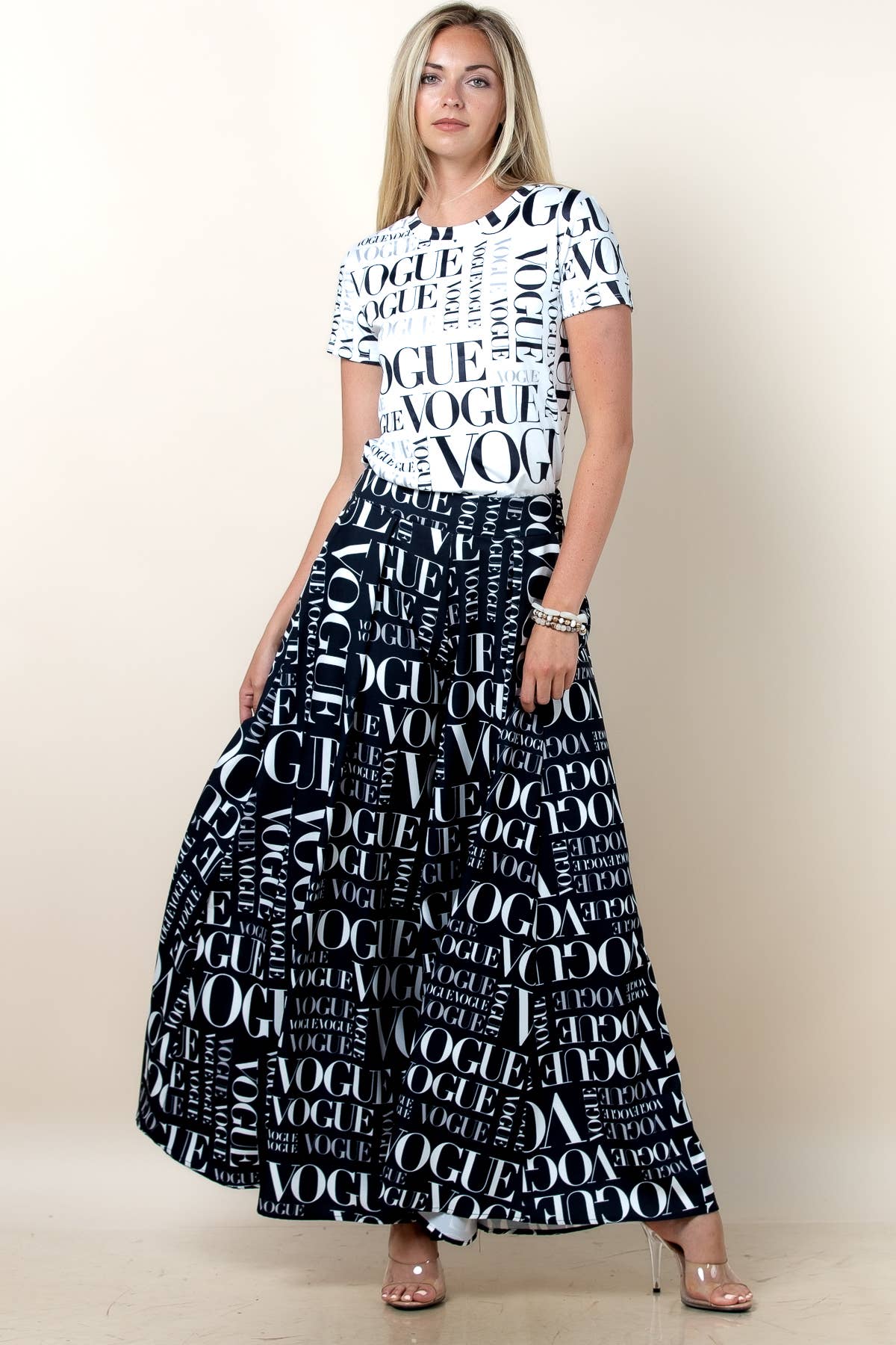 Vogue Print Wide Leg Palazzo Pants