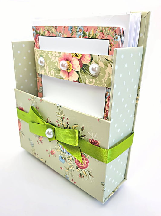 42-Pc Stationery Gift Box Set w/Desk Organizer, Sage & Coral