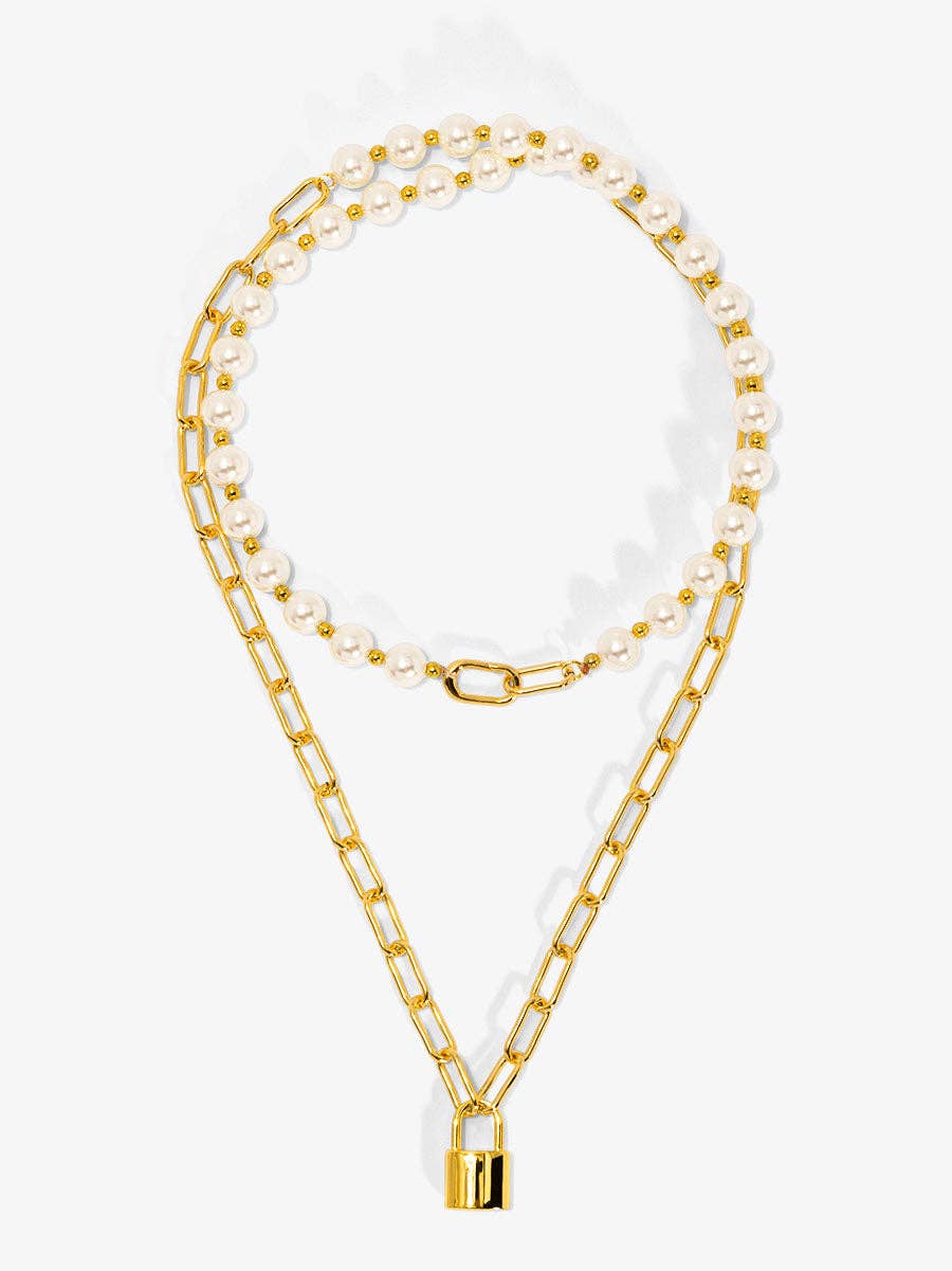 Convertible Pearl & Gold Lock Necklace