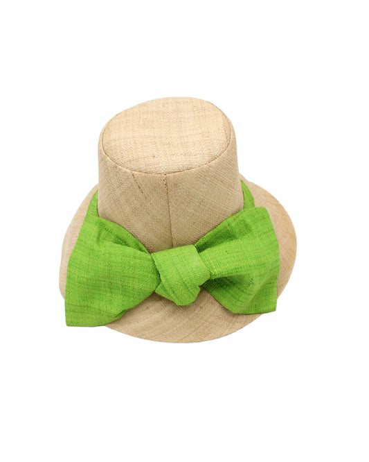 Cara 3" Brim Bucket Raffia Straw Sun Hats with Big Bow: Natural & Midori