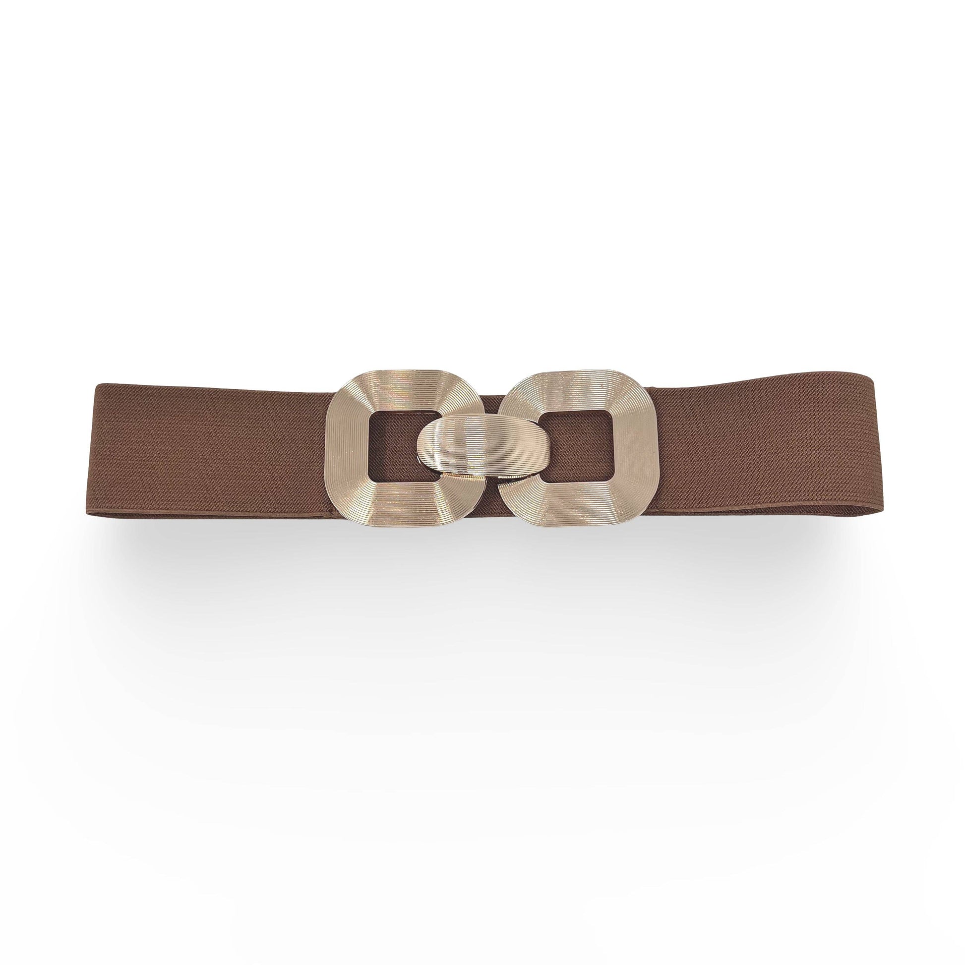 Brown belt with a gold buckle on a white background
