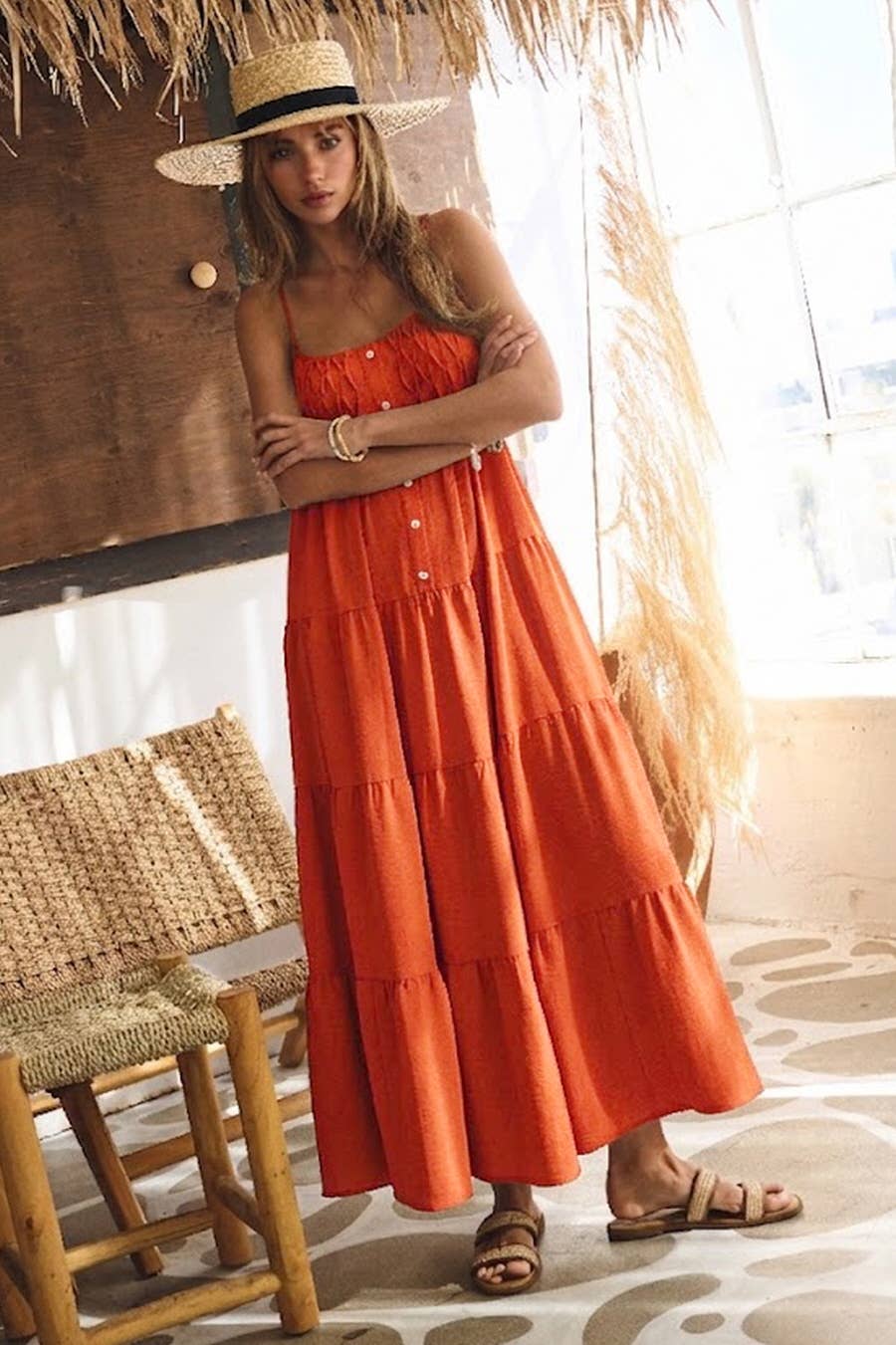 Tiered Pintuck Cami Maxi Dress | Women's Summer Dress | B'Jeweled Jewelry & Accessories