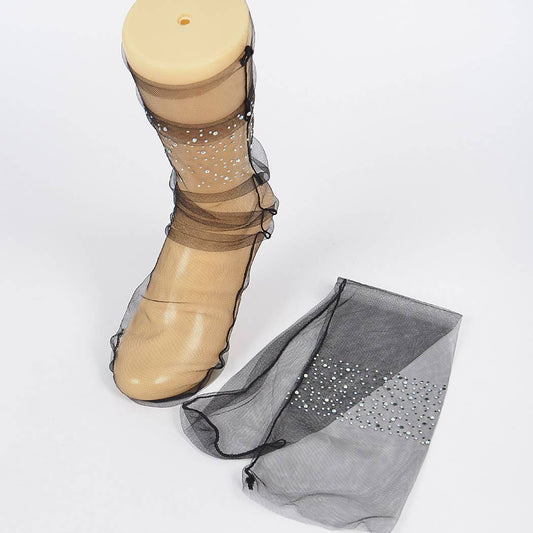 Rhinestone Mesh Socks: Black