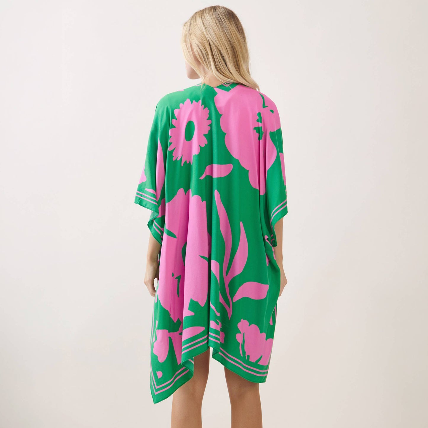 Abstract Big Flower Print Kimono Cover Up