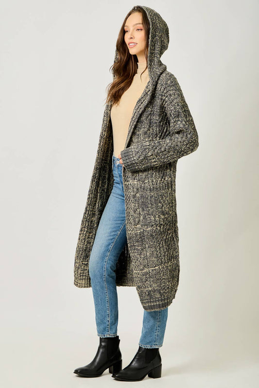 Sweater Open Long Hooded Cardigan D: Melange Charcoal / Small