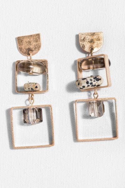 Bead & Stone Square Dangle Earrings