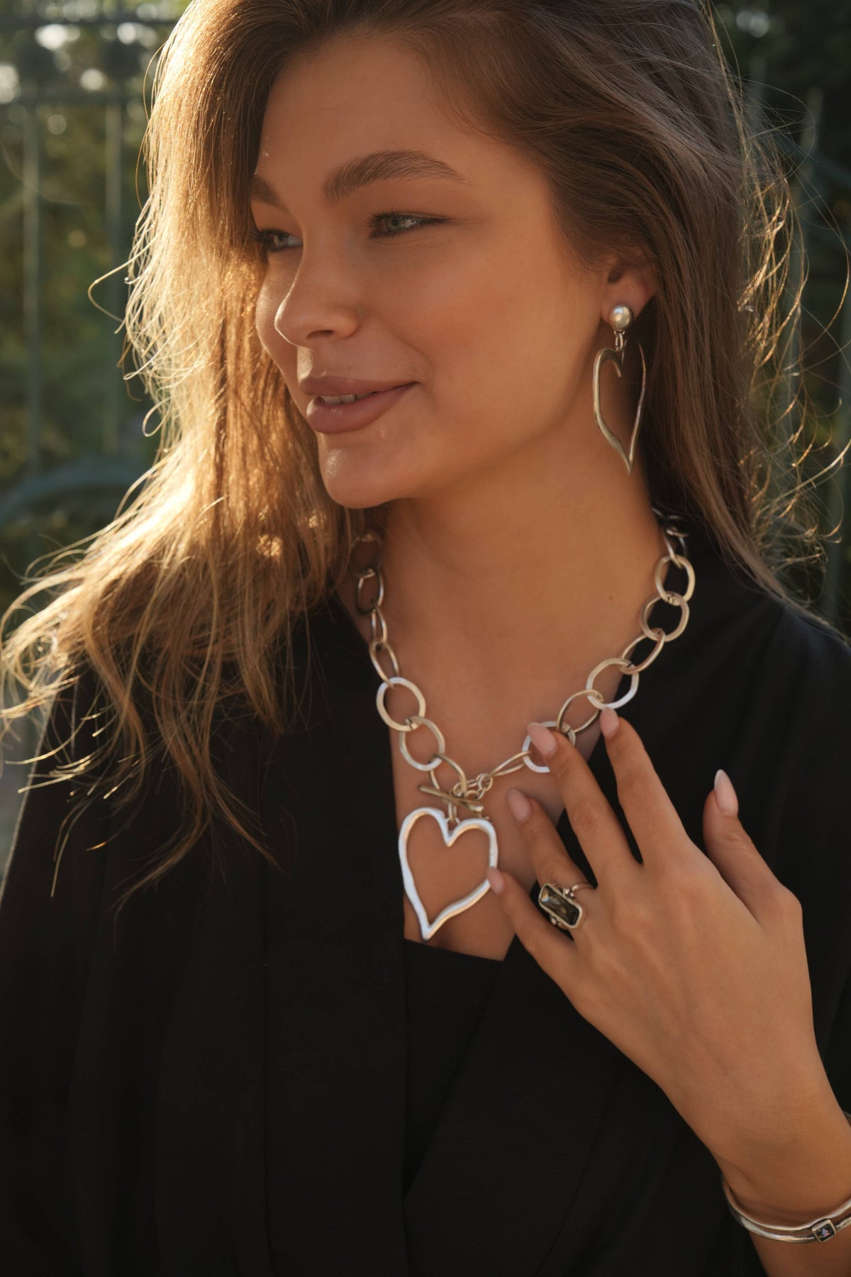 Open Heart Pewter Statement Necklace