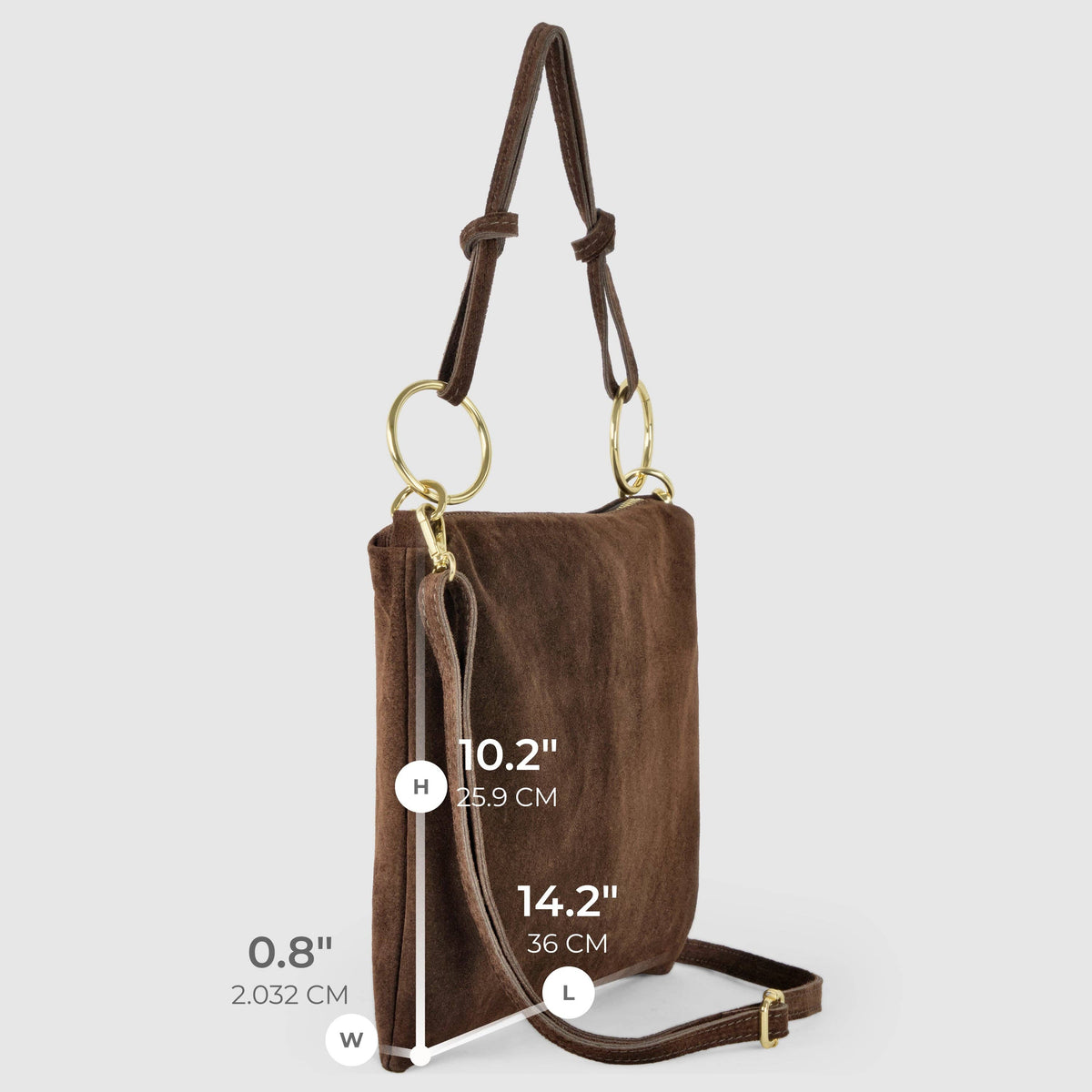 Italian Genuine Suede Shoulder Bag | Modena: Mocha Suede