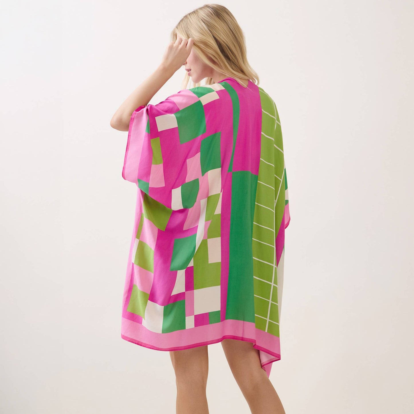 Geometric Pattern Mixed Print Kimono Cover Up