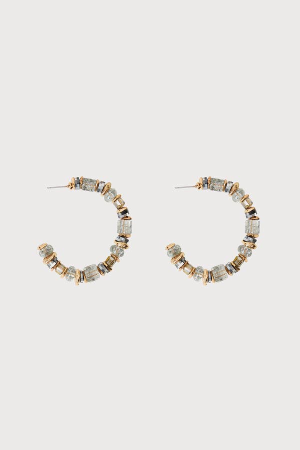 Beaded Crystal Hoop Earring: White
