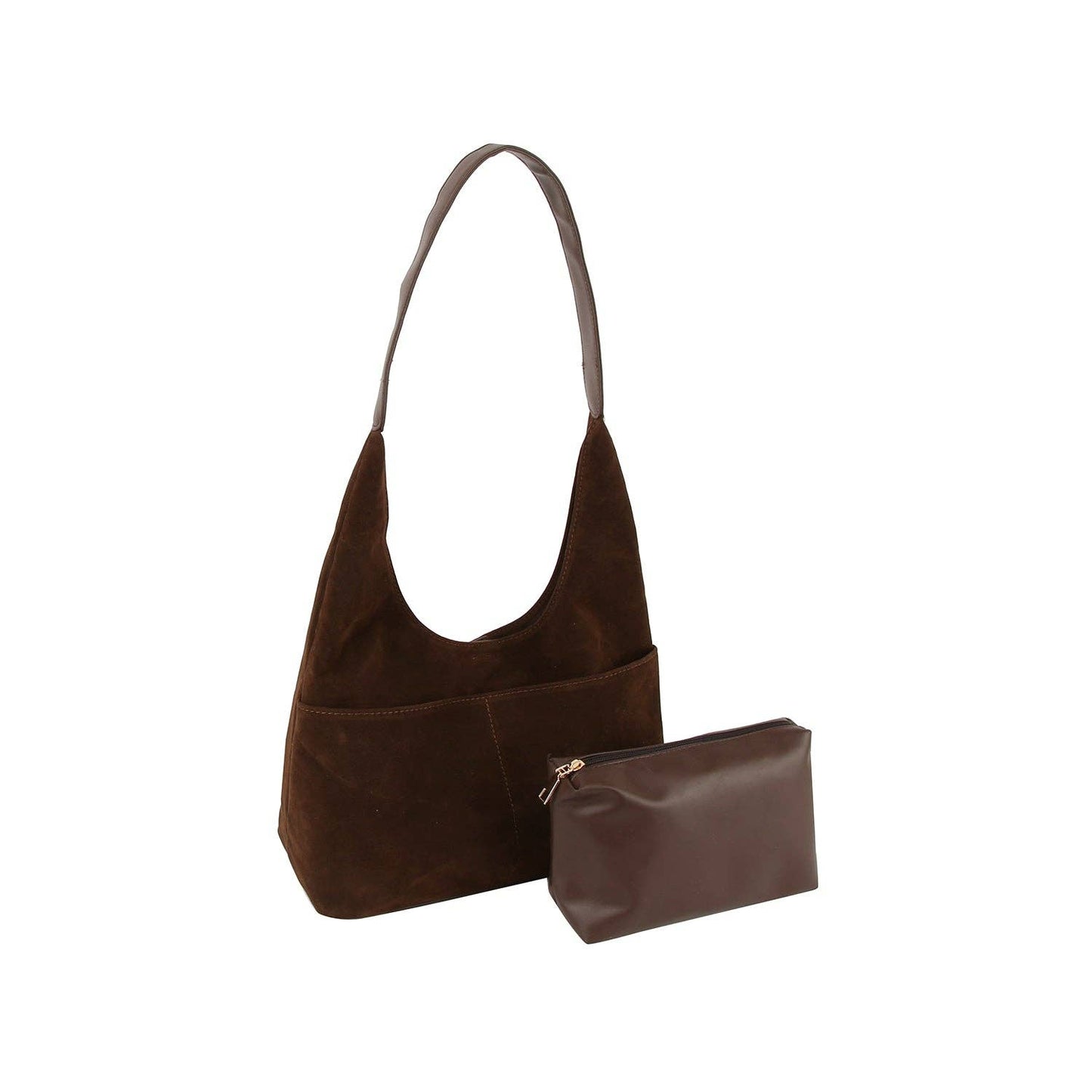 2 in 1 Suede Shoulder Bag: Black