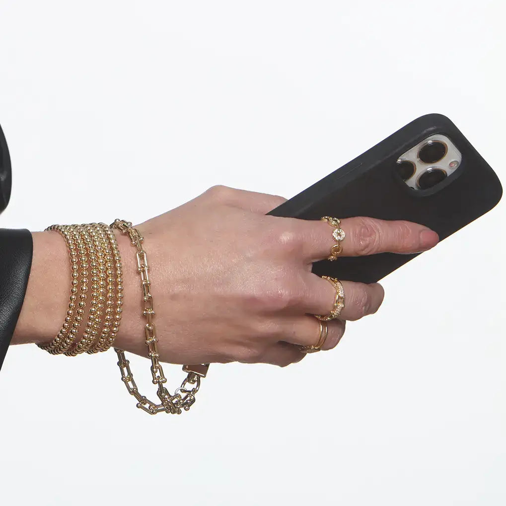 14K Gold-Plated Phone Wristlet: Silver Cuban Link