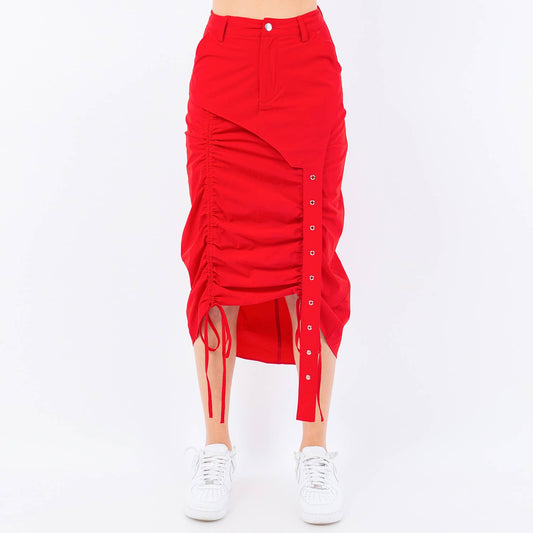 Side Shirred Ruched Midi Skirt