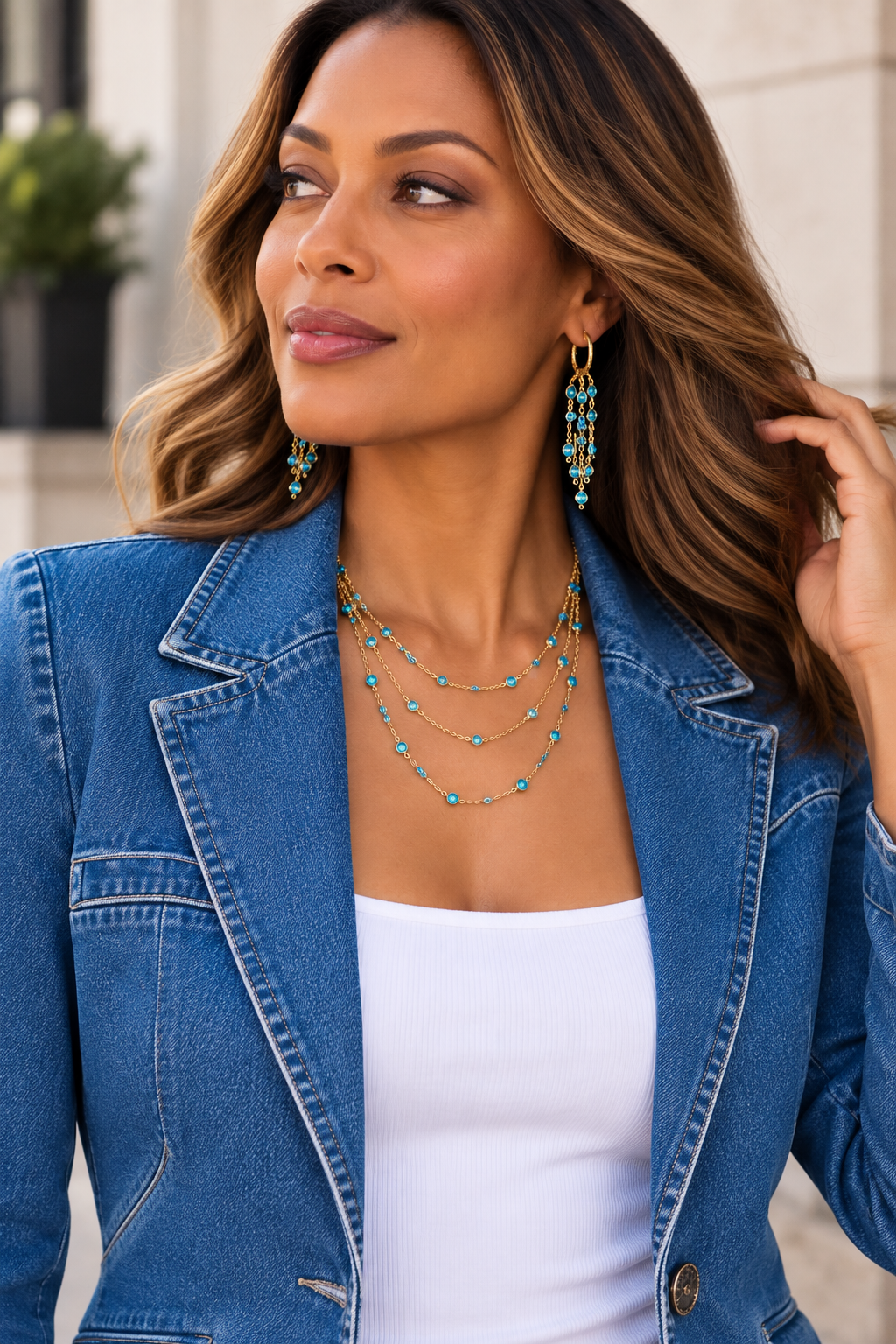 Turquoise Glass 3-Layer Necklace