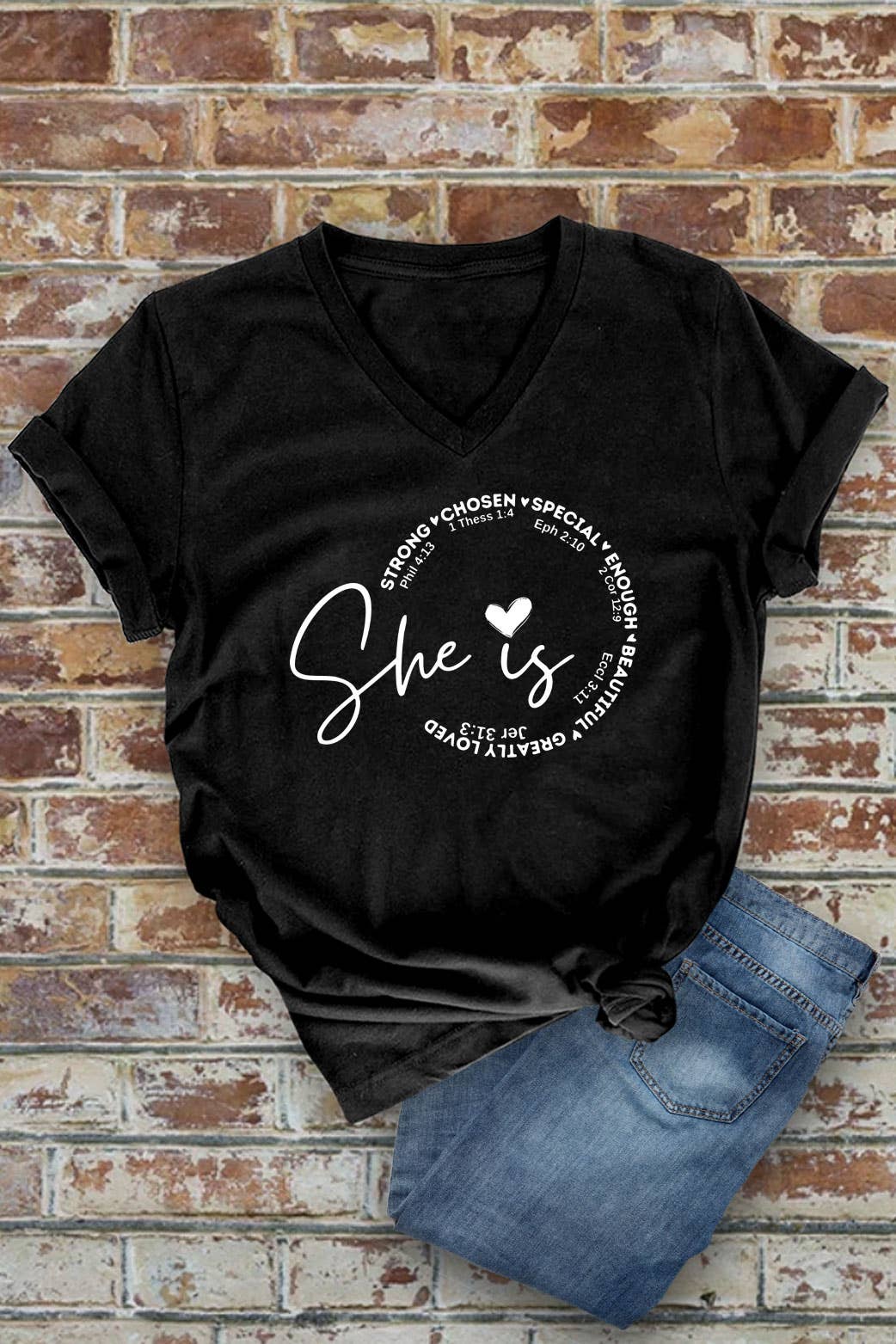 She Is Strong Chosen Special, Unisex V-Neck T-Shirt: Red