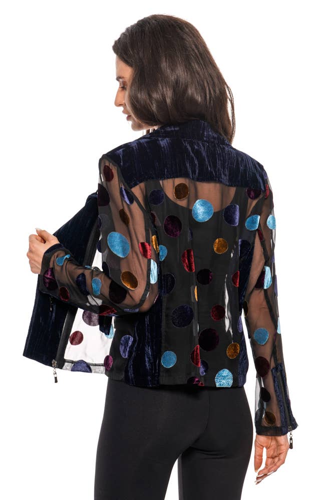 Velvet Polka Dot Mesh Moto Jacket