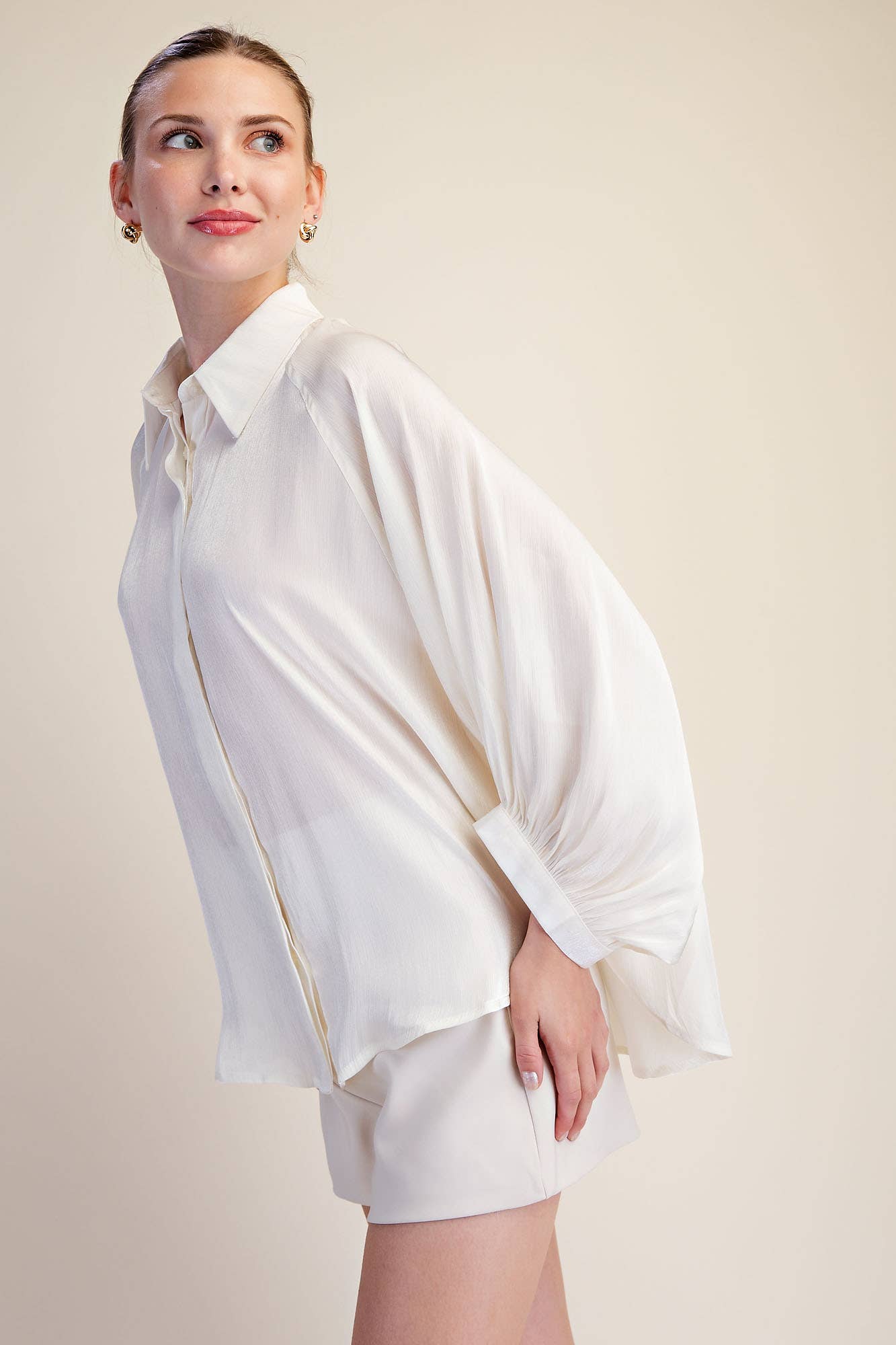 Metallic Statement Button-Down Blouse | B'Jeweled Jewelry & Accessories