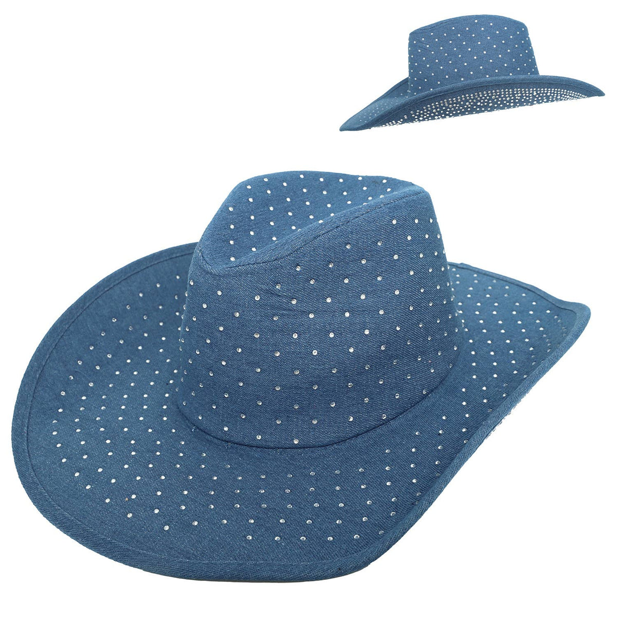 Fashion Rhinestone  Jeweled Cow Boy Hat : Denim