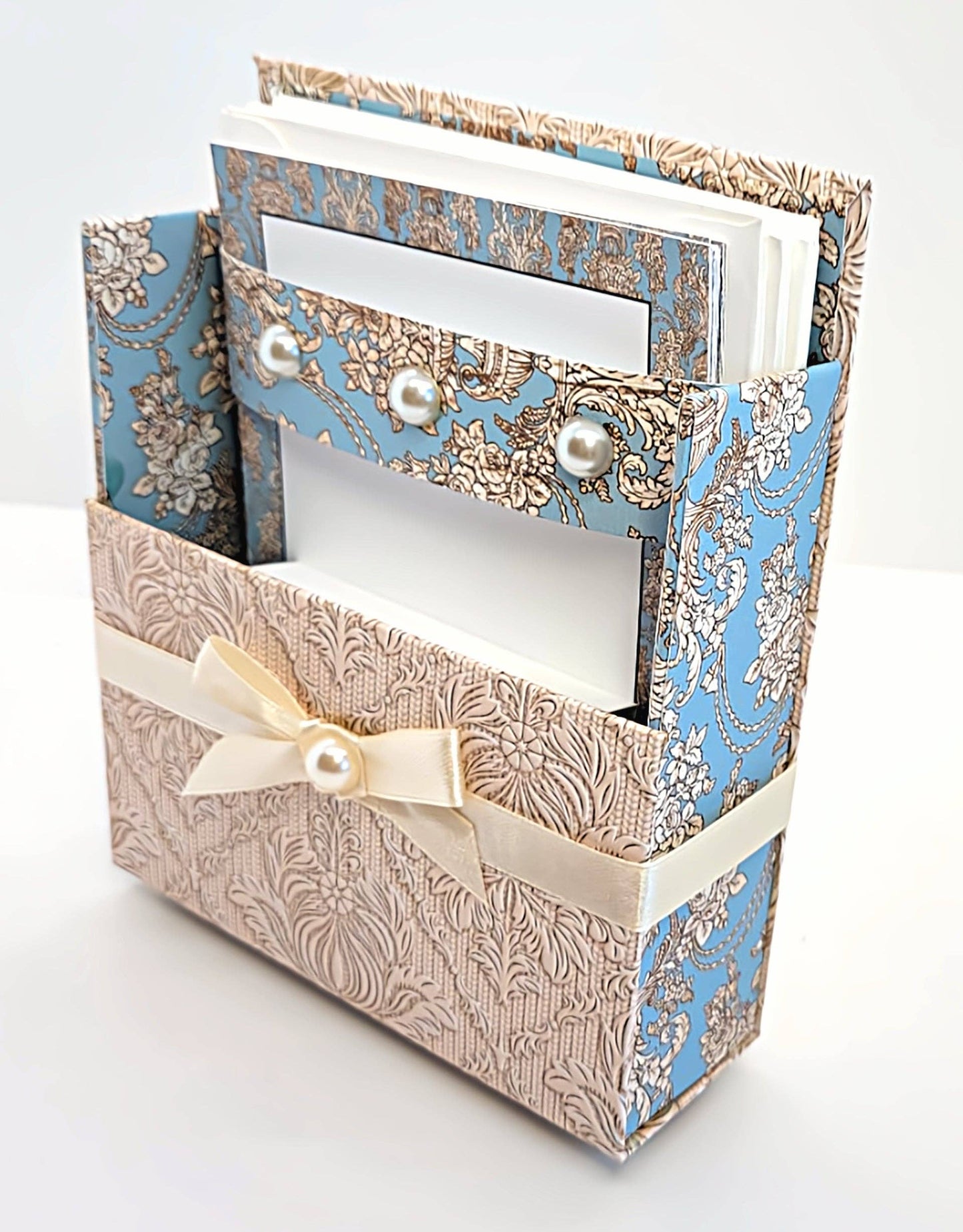 42-Pc Stationery Gift Box Set w/Desk Organizer, Blue & Ivory