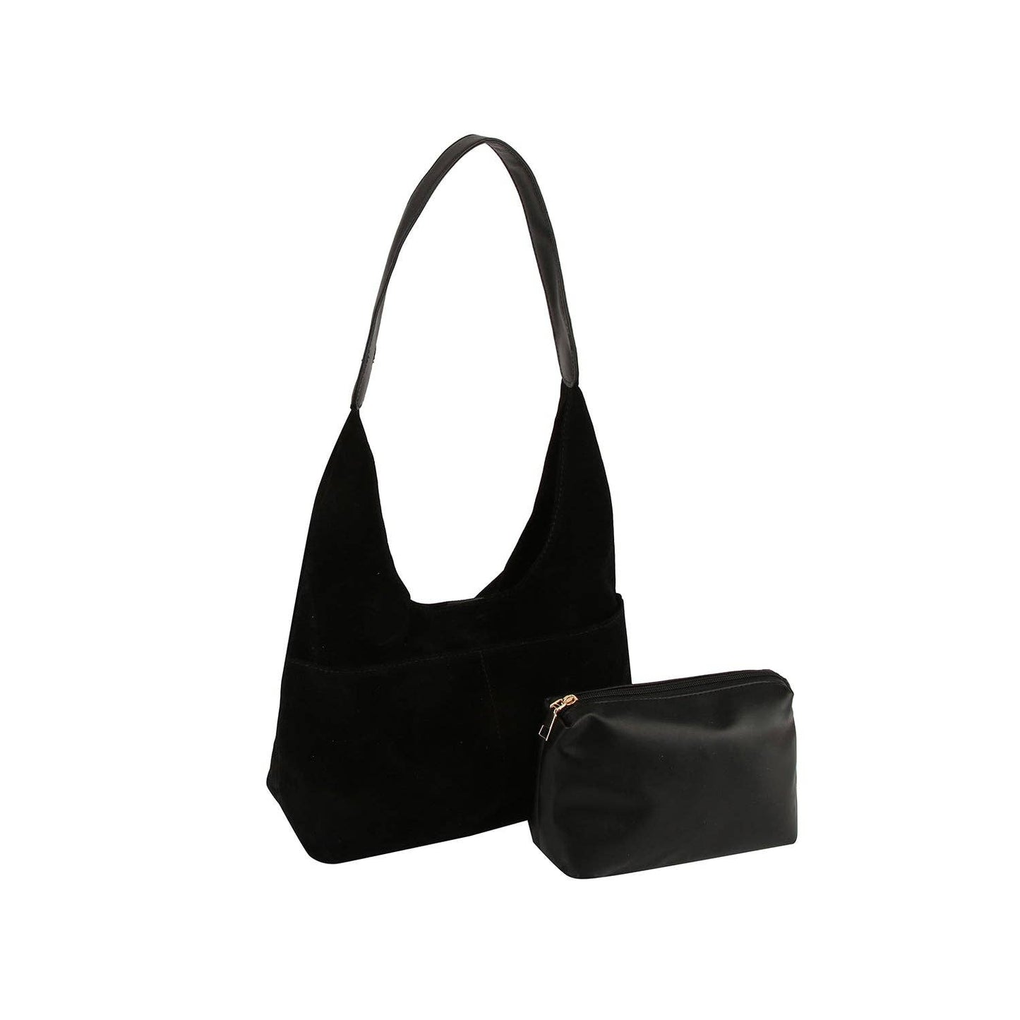 2 in 1 Suede Shoulder Bag: Black