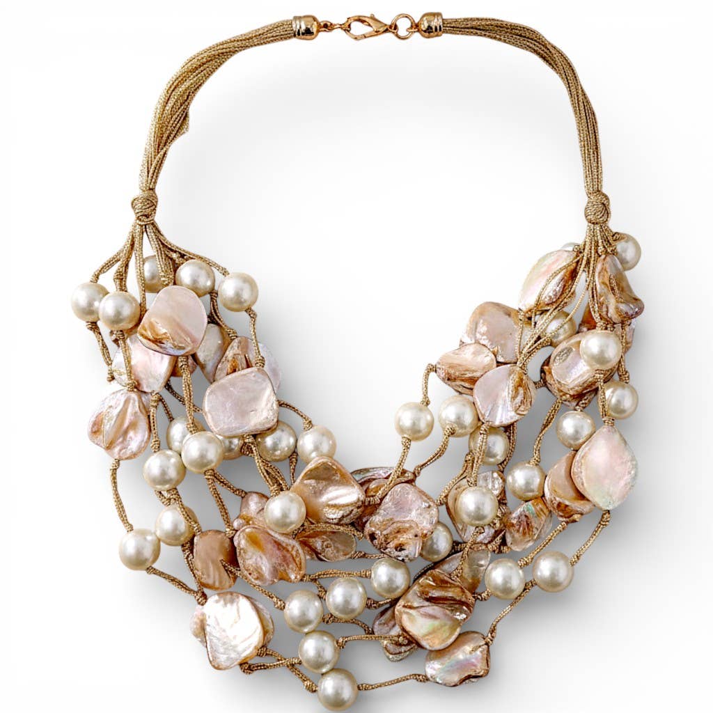 Necklace with pearls and gold accents on a white background
