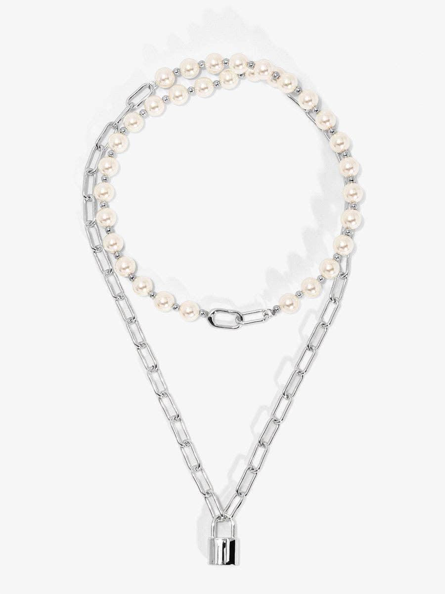 Convertible Pearl & Gold Lock Necklace