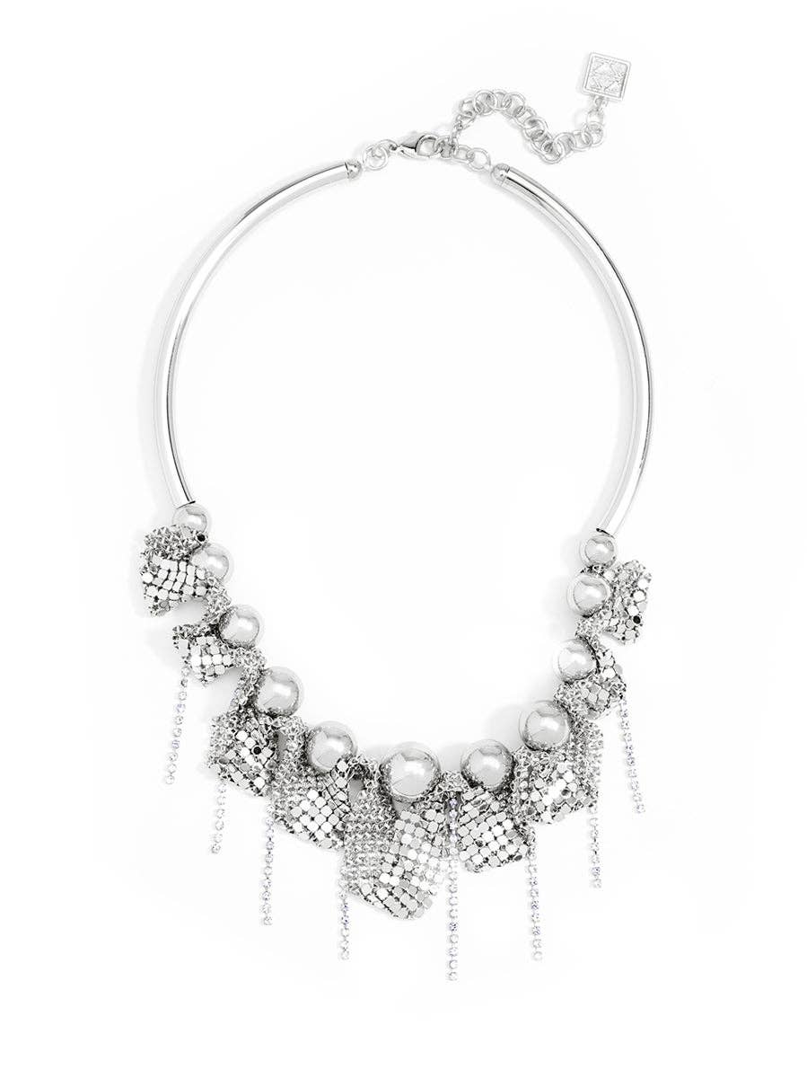 Crystal Fringe Metal Collar Necklace