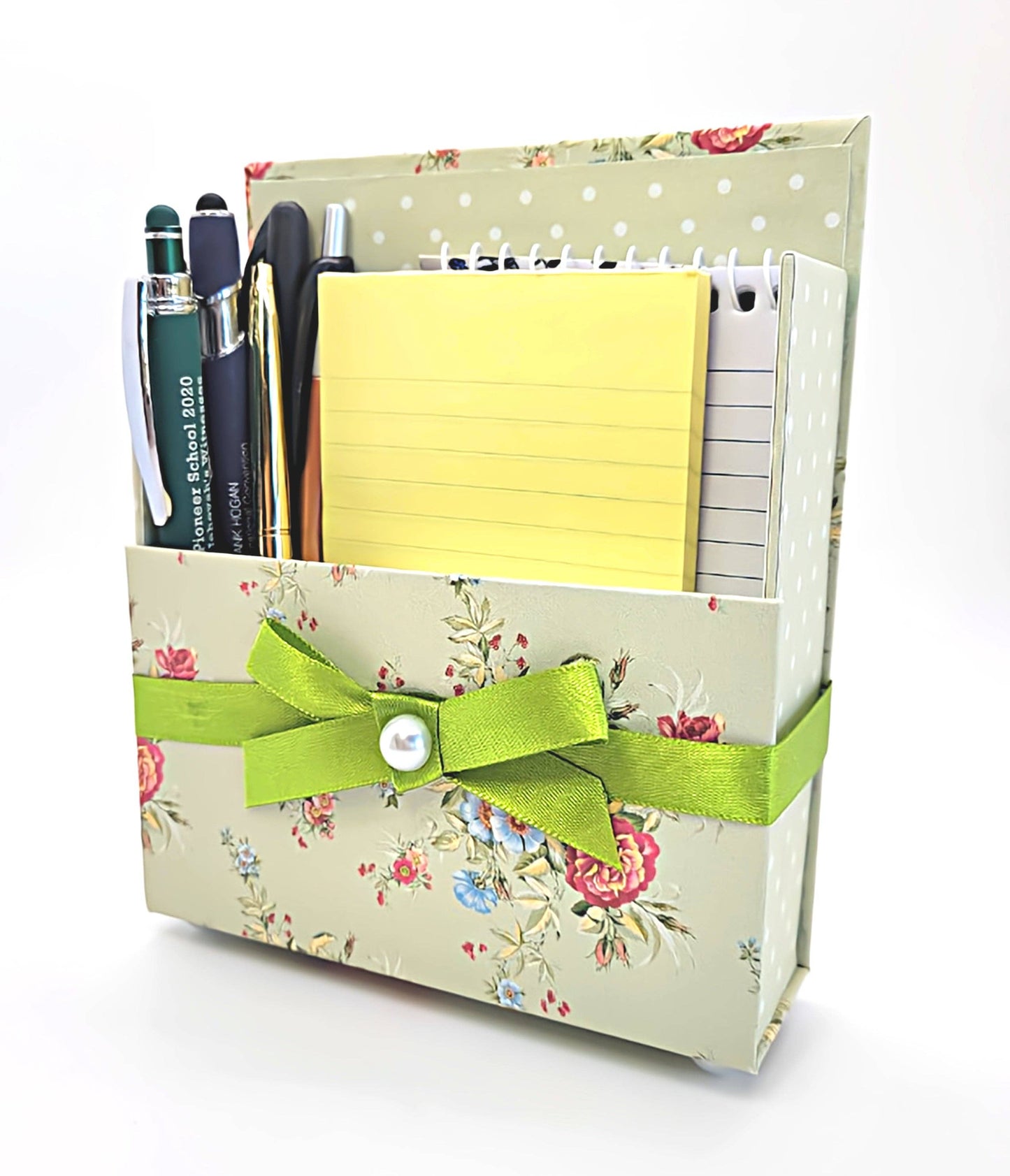 42-Pc Stationery Gift Box Set w/Desk Organizer, Sage & Coral