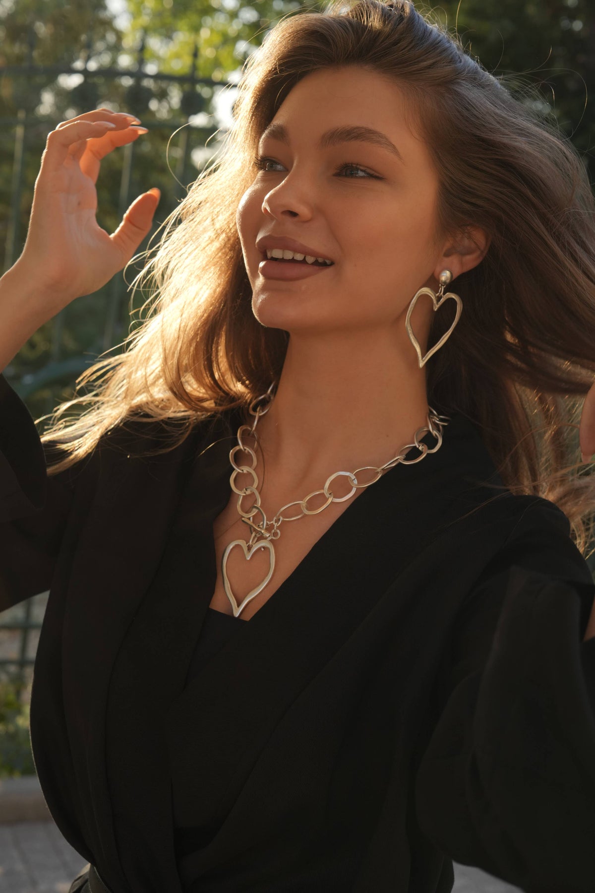 Open Heart Pewter Statement Earrings