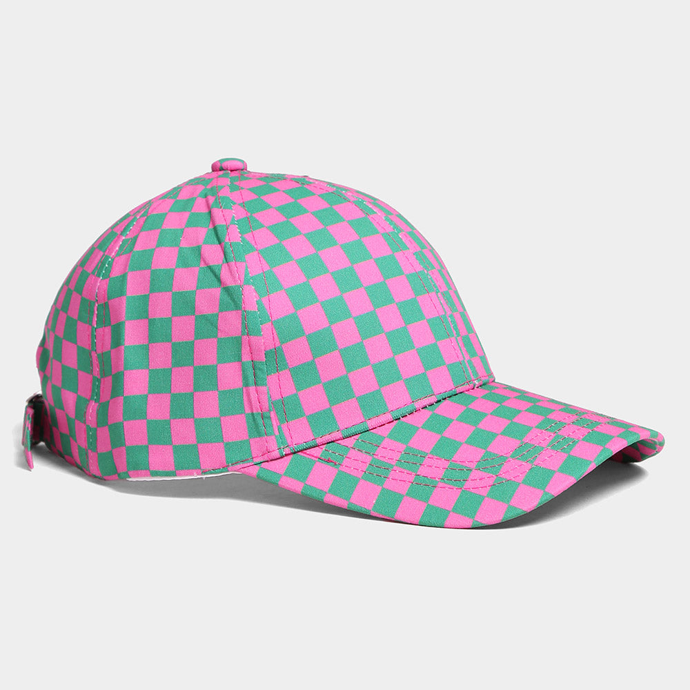 Pink and Green Checkered Baseball Cap