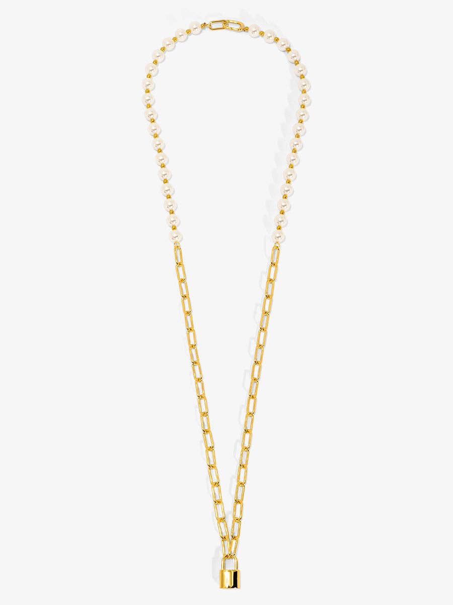 Convertible Pearl & Gold Lock Necklace