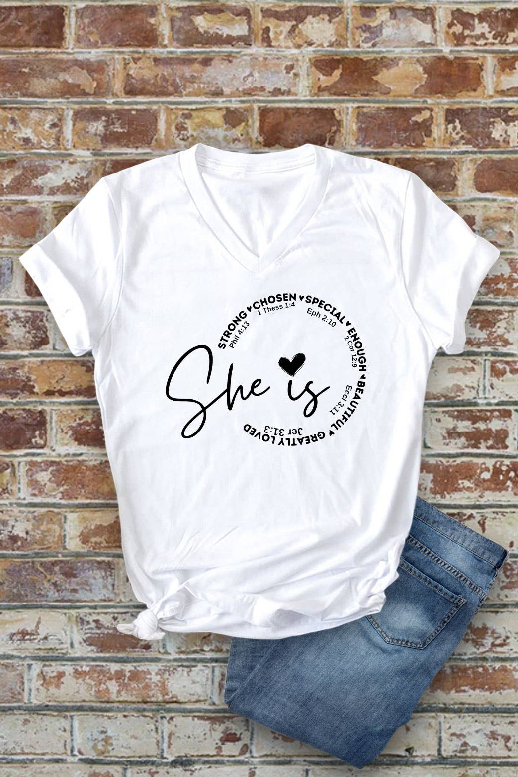 She Is Strong Chosen Special, Unisex V-Neck T-Shirt: Red