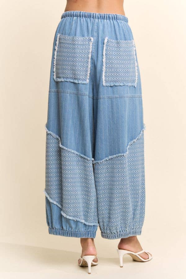 Floral Patchwork Denim Pants for Women | Drawstring Waist Jeans