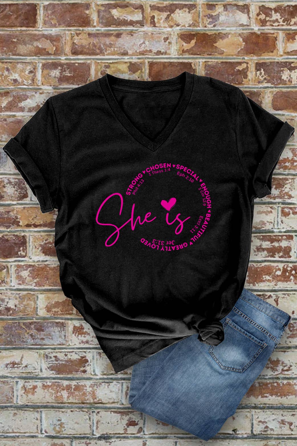 She Is Strong Chosen Special, Unisex V-Neck T-Shirt: Red