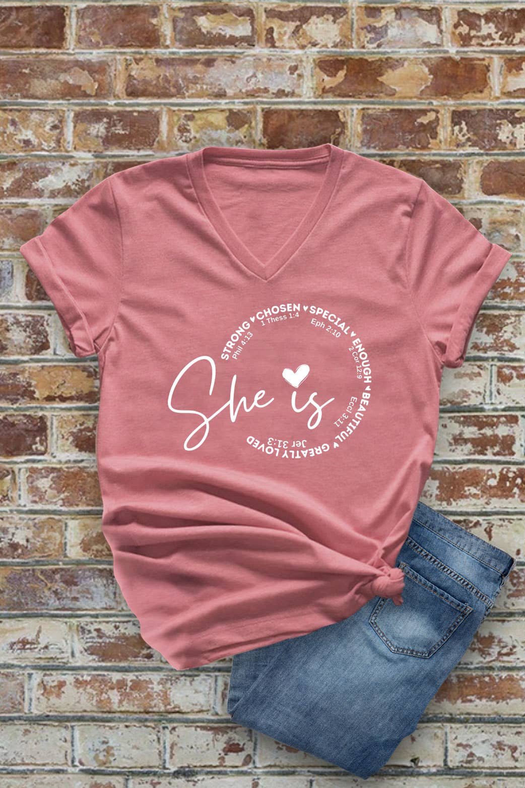 She Is Strong Chosen Special, Unisex V-Neck T-Shirt: Red