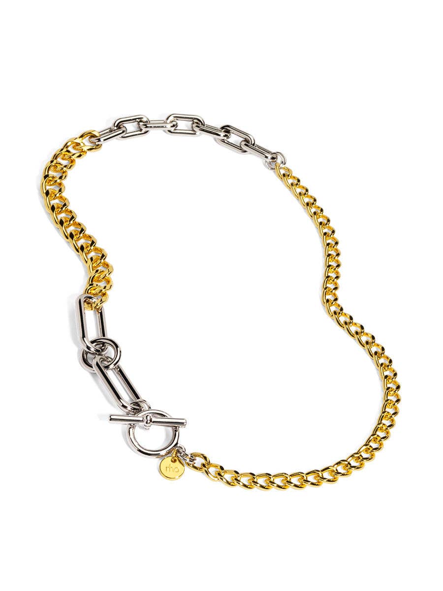 Gold and silver chain bracelet on a white background