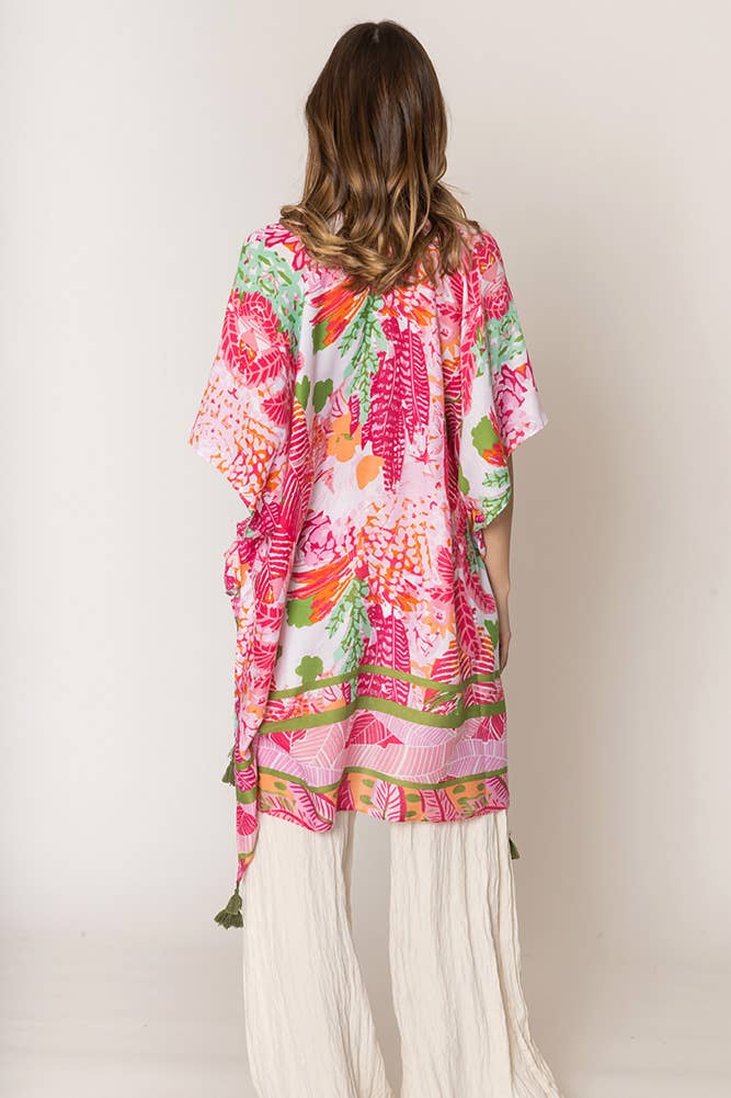 Floral Pattern Print Tassel Summer Kimono