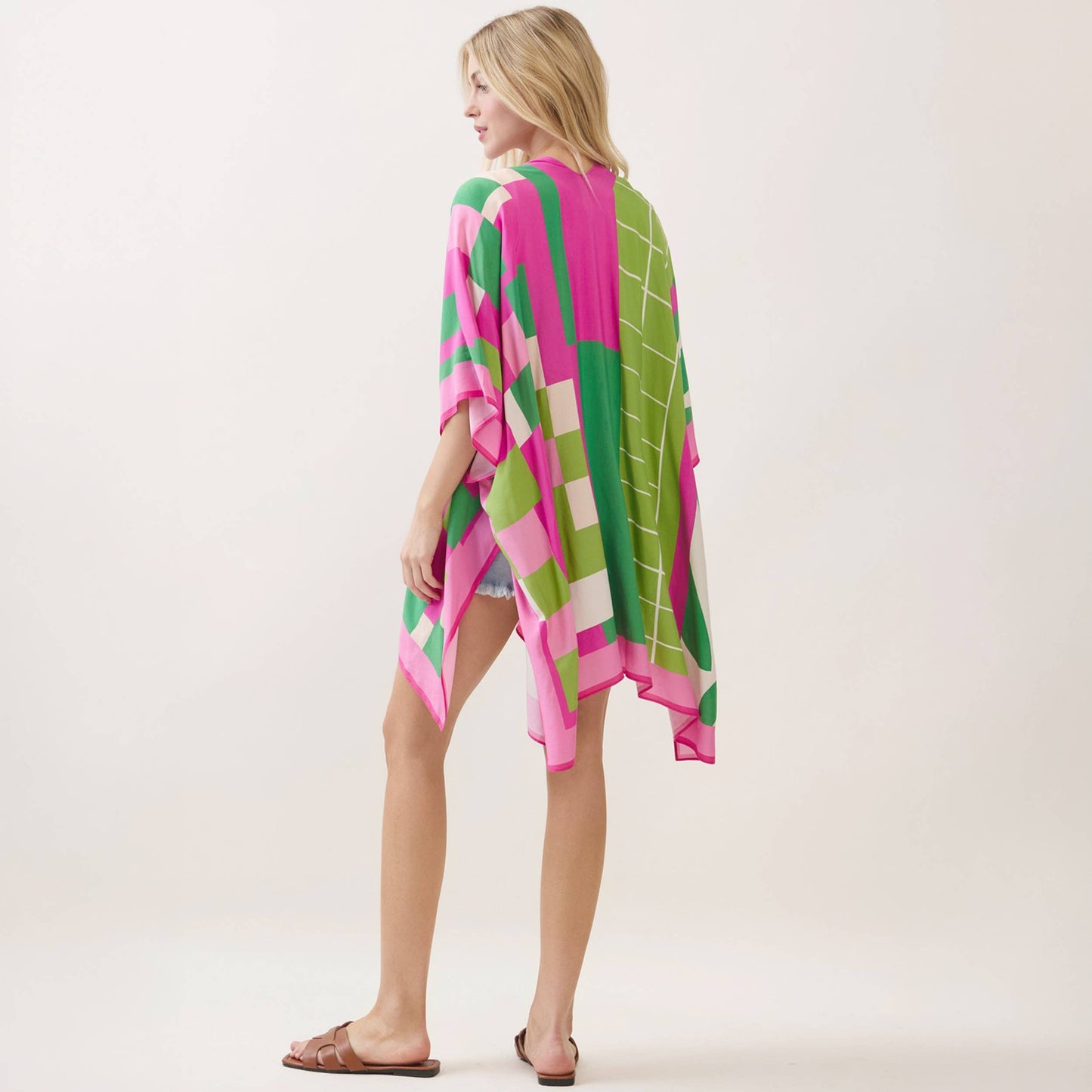 Geometric Pattern Mixed Print Kimono Cover Up