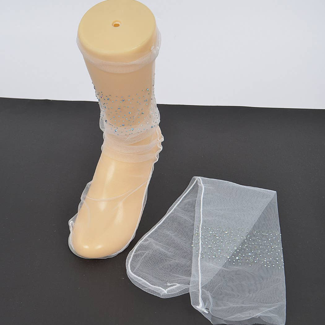 Rhinestone Mesh Socks: Black