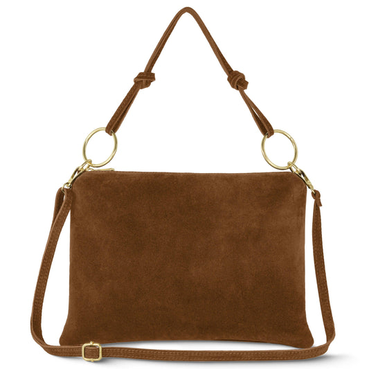 Italian Genuine Suede Shoulder Bag | Modena: Mocha Suede