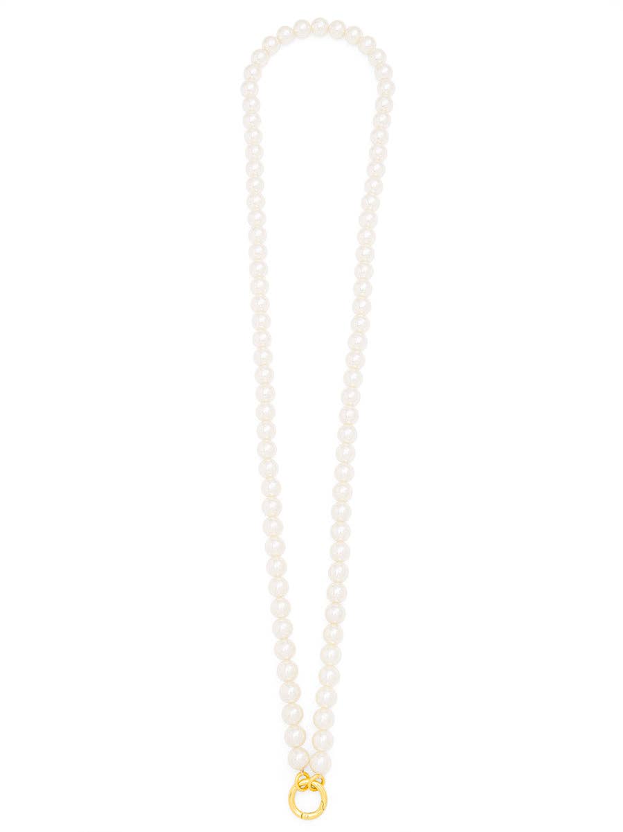 Pearl necklace with a gold clasp on a white background